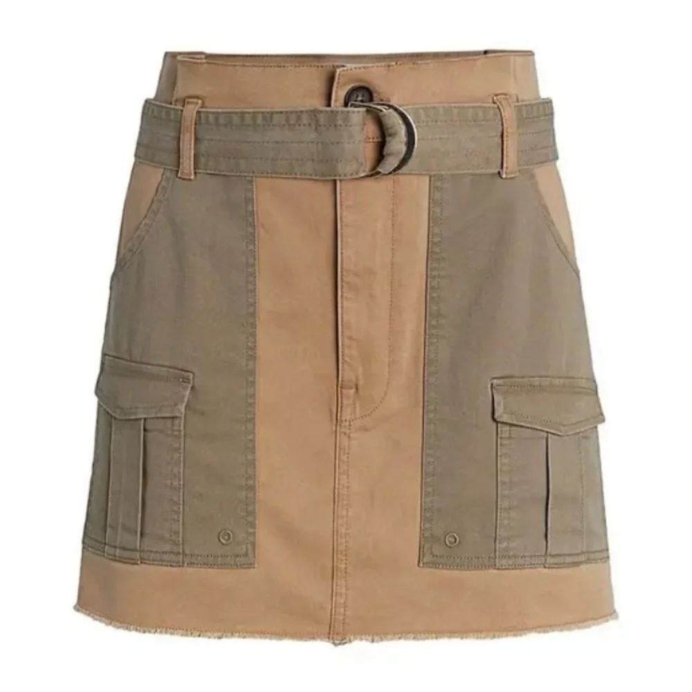 FRAME Paperbag High-Rise‎ Raw Hem Stretch Cotton Mini Skirt Cargo Multi Size 27 - Picture 7 of 16